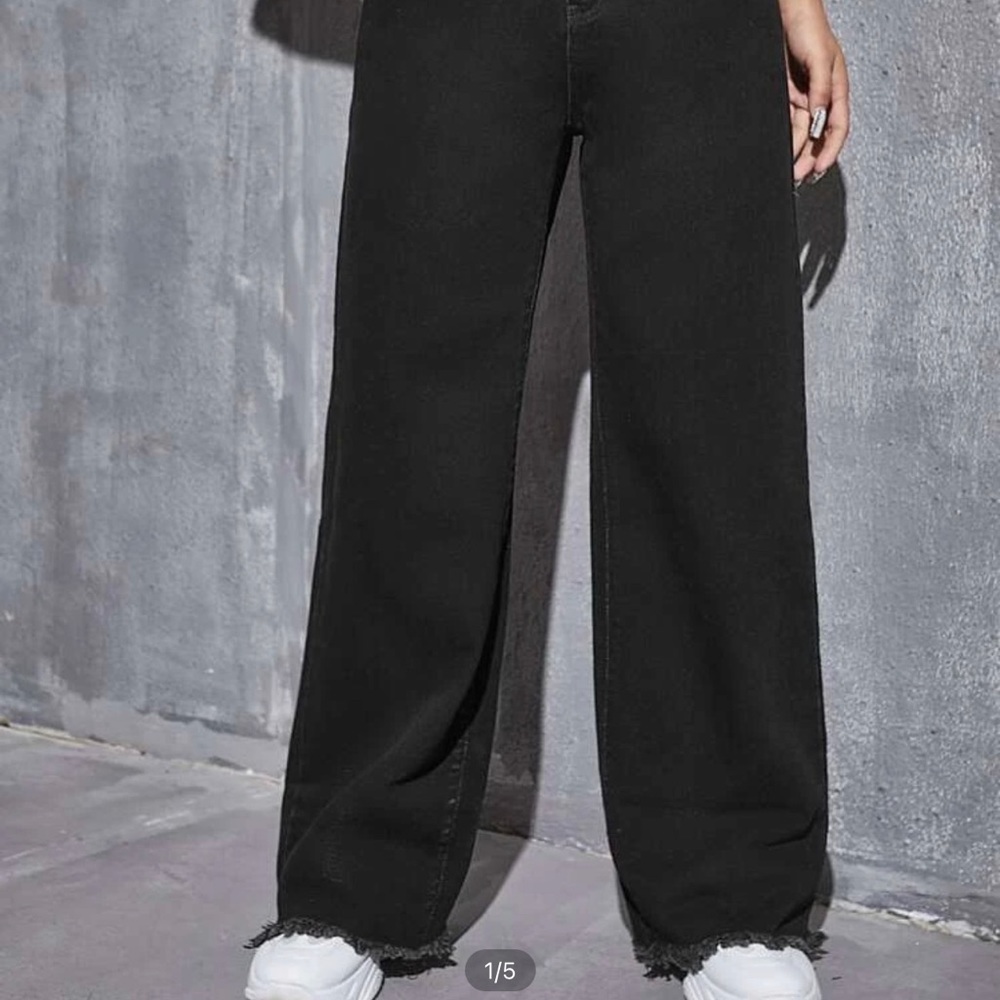 SHEIN High Waist Raw Hem Wide Leg Jeans